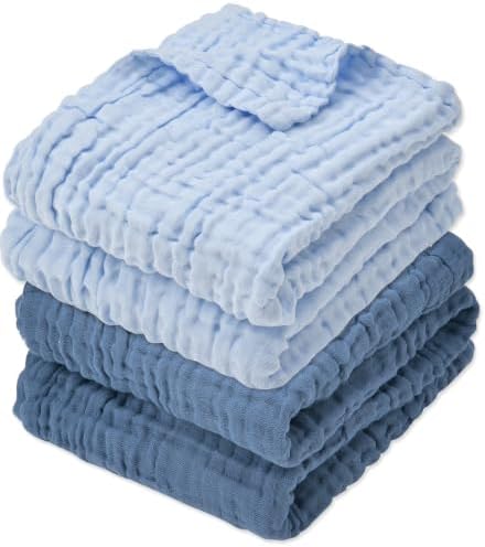 Aablexema Muslin Baby Blanket 6-Layer 43"x43", Light Blue & Navy by Aablexema