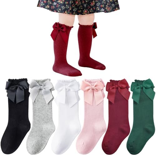 Baby Knee High Socks Infant Toddler Bow Ruffled Cotton Long Socks Stockings by Miniangel