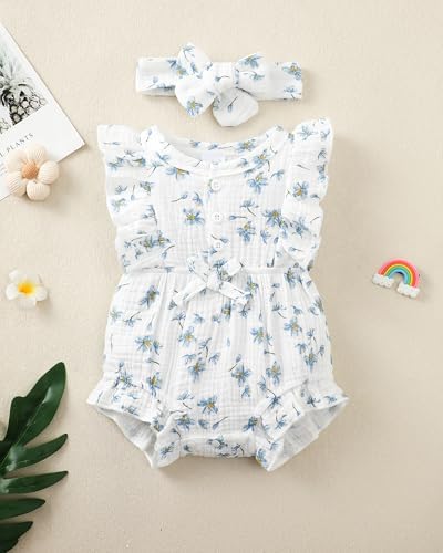 Renotemy Baby Girl Clothes Summer Rompers Cute Outfits Preemie-18 Months | - Image 2