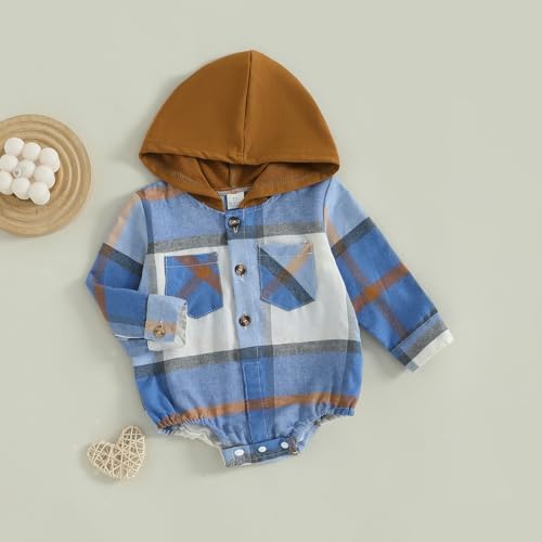 Douhoow Baby Boy Hooded Romper Long Sleeve Boy Plaid Hoodies Baby Jacket Infant - Image 2