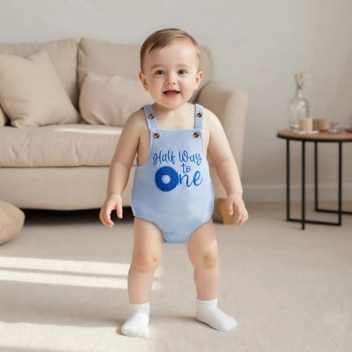 Honganda Baby Boy 1/2 Birthday Outfit Half Way to One Cake Smash Romper - Image 3
