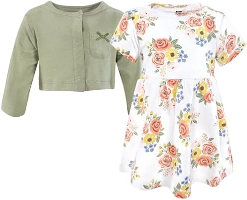 Hudson Baby Infant and Toddler Girls Cotton Dress and Cardigan Set - Image 3