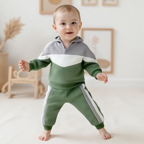 Infant Baby Boy Fall Winter Clothes Outfit Hooded Long Sweatshirt Pant Set - Image 3
