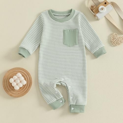 VISGOGO Newborn Infant Baby Boy Waffle Cotton Romper Clothes Onesie Stripe - Image 4