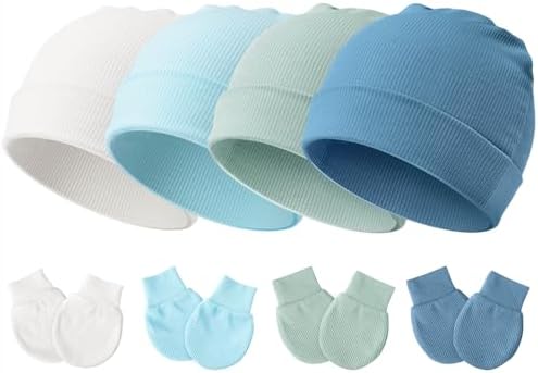 Newborn Baby Hats and Mittens Set by AQOKKA
