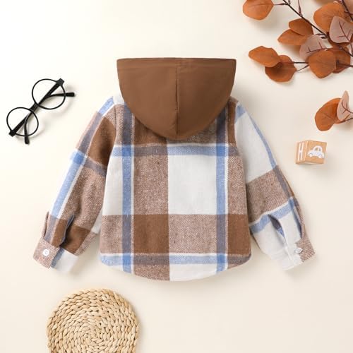 YOUNGER STAR Toddler Kids Boys Girls Flannel Hooded Plaid Shirt Button Baby Red - Image 3
