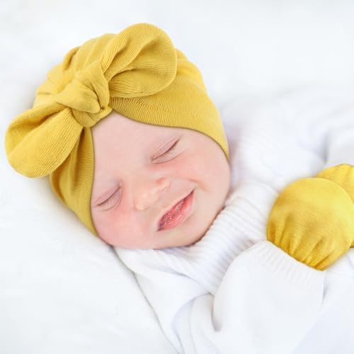 BQUBO Baby Turban Hats and Mittens Set Newborn Infant Hospital Hats Caps - Image 4