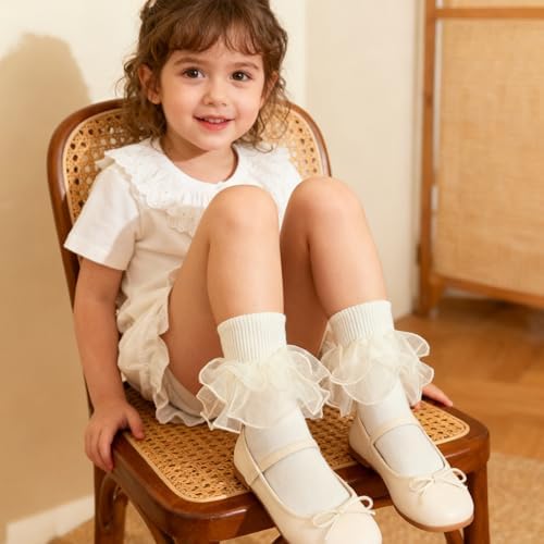 Girls Ruffle Socks Double Lace Turn Cuff Frilly Church Dress Socks - Image 2