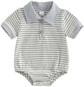 VISGOGO Baby Boy Striped Romper Waffle Short Sleeve Button Oversized Bodysuit by VISGOGO