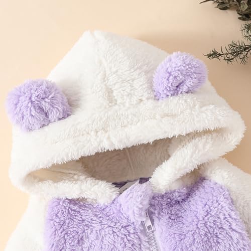 Newborn Baby Boy Girl Bear Outfits Bear Fleece Suit Zipper Hooded Romper - Image 2