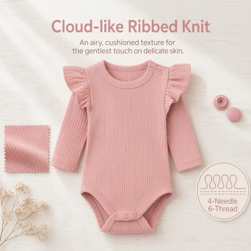 Baby Girl Knit Ruffle Outfit Clothes Ribbed 100% Organic Cotton Solid Color - Image 5