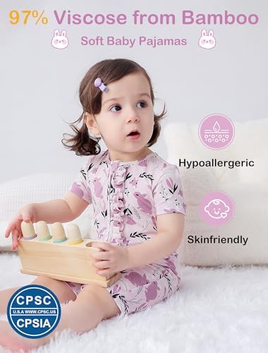 JunNeng Baby Girl Sleeper Viscose from Bamboo, Short Sleeve Romper | 2 Way YKK - Image 2