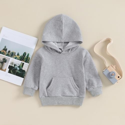 Toddler Baby Boy Girl Hoodies Solid Color Long Sleeve Kangaroo Pocket Hooded - Image 3