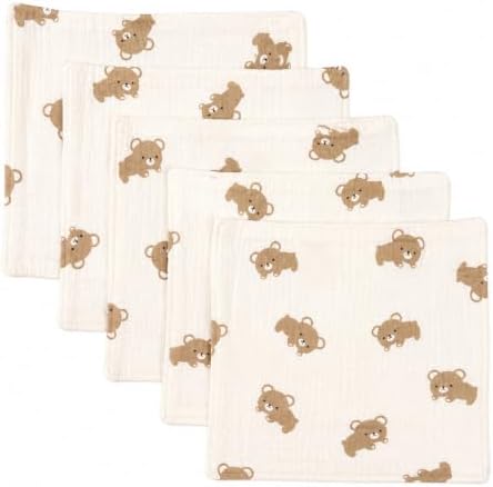 5-Pack 100% Cotton Muslin Baby Washcloths 10"X10", Forest Bear | Ultra Soft by Unknown