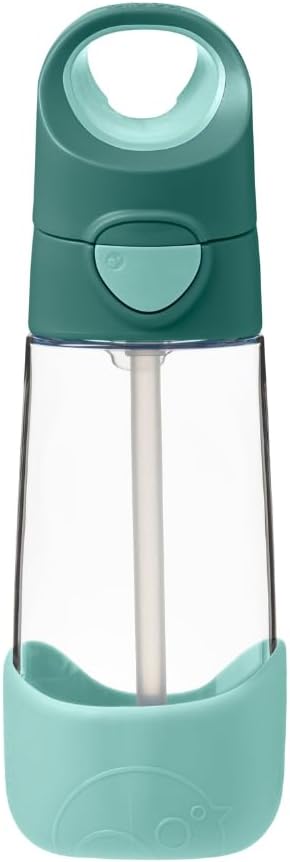 b.box Kids Water Bottle – Tritan Toddler Drink Bottle with Straw for School, Daycare, Travel w/Easy-Grip Triangular Design, Leak Proof Lid & Handle, BPA Free, Dishwasher Safe (Emerald Forest)