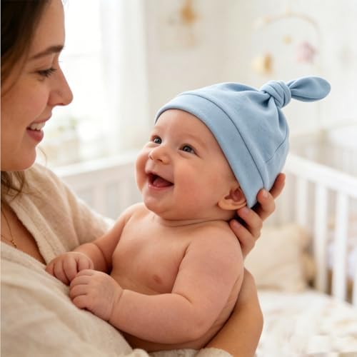 LAWKUL Cotton Baby Newborn Hats Set, 3 Pack, 0-6 Months - Image 5