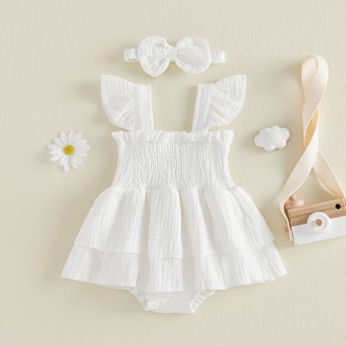 Newborn Baby Girls Summer Clothes Ruffle Sleeveless Pleated Smocked Bubble - Image 5