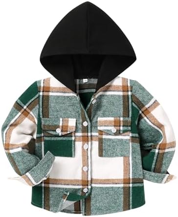 YOUNGER STAR Toddler Kids Boys Girls Flannel Hooded Plaid Shirt Button Baby Red by YOUNGER+STAR