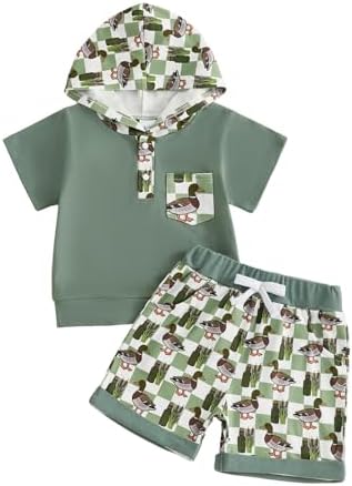 Toddler Baby Boy Hooded Dinosaur Summer Outfit Funny T-Shirt Shorts Set by LIOMENGZI
