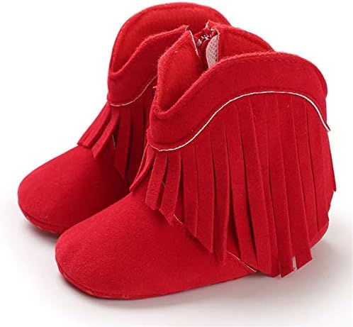 Timatego Baby Girl Cowboy Tassel Boots Side Zipper Non Slip Stay On Booties - Image 4