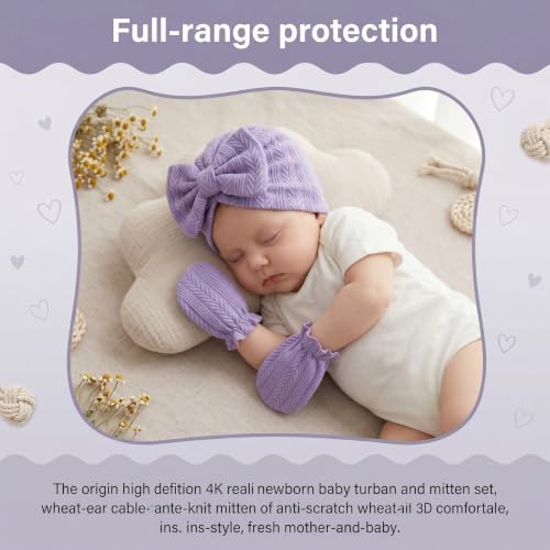 Newborn Baby Girl Hat Mittens Preemie Soft Hospital Bow Hats Beanie No Scratch - Image 5