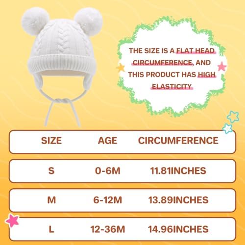 Duoyeree Toddler Winter Hat, Earflap Double Pom Pom Knit Beanie 0-36M - Image 6