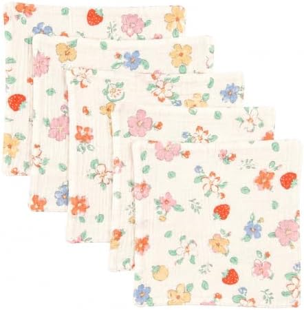 5-Pack 100% Cotton Muslin Baby Washcloths 10"X10", Floral | Ultra Soft Absorbent by Unknown