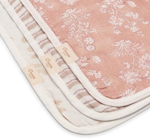 Crane Baby Violet Floral Cotton Muslin Burp Cloth Set, 3 Pack Baby Girl Burp - Image 3