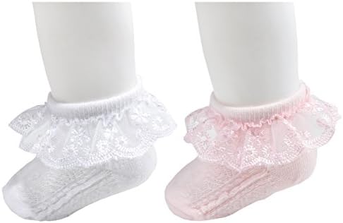 EPEIUS Baby Girl Ruffle Socks, Eyelet Frilly Lace Socks - Image 2