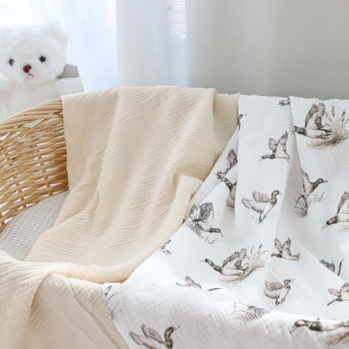 Muslin Swaddle Blankets for Girls Boys 2 Pack, Duck & Beige - Image 7