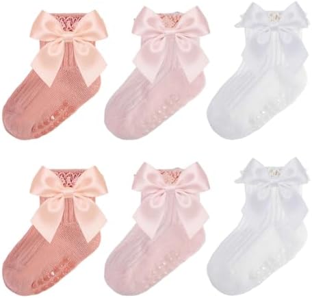 Baby Girl Socks, Ruffle Grip Bows, Toddler Newborn Infant, 6 Pairs by Unknown