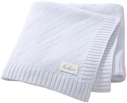 Avibae Knitted Baby Throw Blanket, Solid Color Swaddling Receiving Blanket by B