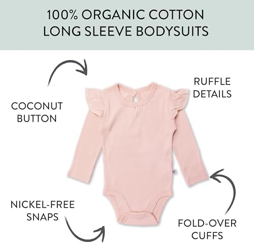 HonestBaby Baby Girls' 5-pack Long Sleeve Ruffle Shoulder Bodysuits 100% - Image 2