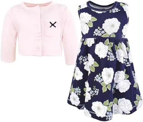Hudson Baby Infant and Toddler Girls Cotton Dress and Cardigan Set - Image 3