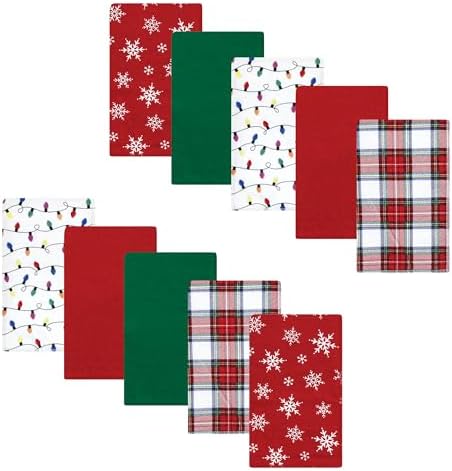 Luvable Friends Hudson Baby Flannel Burp Cloths 10pk, Classic White Tartan by Luvable+Friends