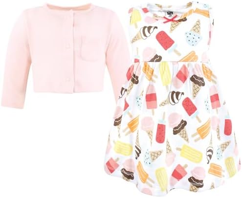Hudson Baby Infant and Toddler Girls Cotton Dress and Cardigan Set - Image 3