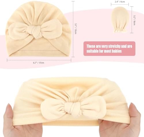 BQUBO Baby Turban Hats and Mittens Set Newborn Infant Hospital Hats Caps - Image 5