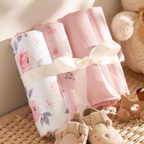 PHF Muslin Swaddle Blankets for Newborn, Large 47x 47 Inches 4 Pack Organic by PHF