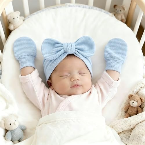 3piece Newborn Hats Mittens Socks Set Baby Boy Cotton Beanies Infant Hospital - Image 2
