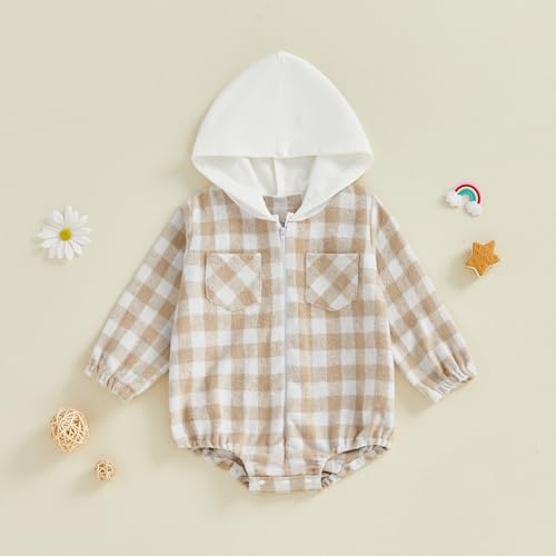 Douhoow Baby Boy Hooded Romper Long Sleeve Boy Plaid Hoodies Baby Jacket Infant - Image 2