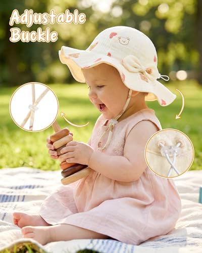 2 Pack Baby Sun Hat, Muslin Newborn Sun Hat UPF 50+ Sun Protection Infant Beach - Image 3