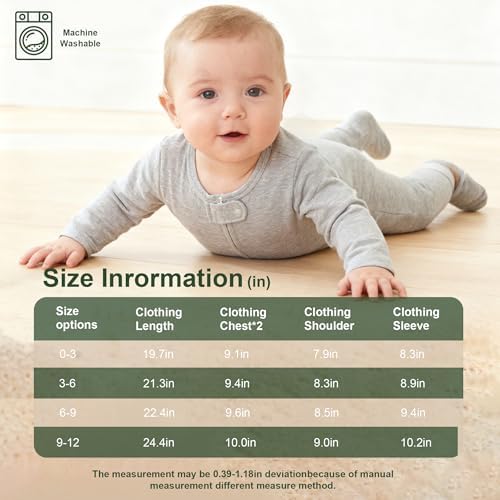 Hikido Baby Romper 100% Organic Cotton Pajamas One Piece Long Sleeve Zipper - Image 7