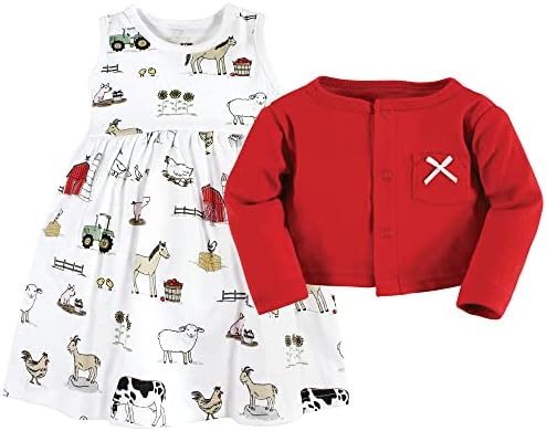 Hudson Baby Infant and Toddler Girls Cotton Dress and Cardigan Set - Image 3