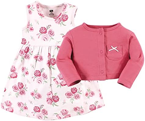 Hudson Baby Infant and Toddler Girls Cotton Dress and Cardigan Set - Image 3