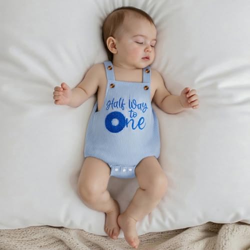 Honganda Baby Boy 1/2 Birthday Outfit Half Way to One Cake Smash Romper - Image 2