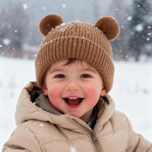 Bear Baby Beanie Knitted Baby Winter Hat Infant Toddler Boys Girls Beanie - Image 3