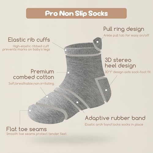Aroveea Toddler Socks Non Slip Grip Ankle Baby 12 Pack - Image 4