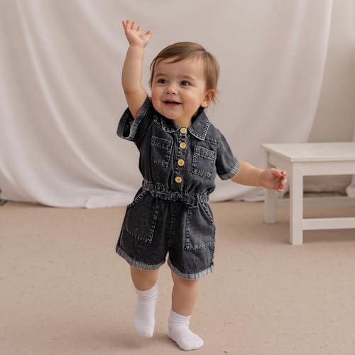 Baby Girl Denim Outfit Button Romper Jean Jumpsuit Shorts Overalls Toddler - Image 2