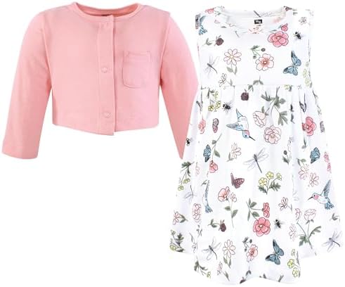 Hudson Baby Infant and Toddler Girls Cotton Dress and Cardigan Set - Image 3