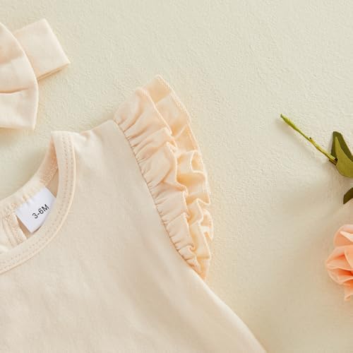 Newborn Baby Girl Bubble Romper Sleeveless Ruffle Onesie Solid Bodysuit - Image 6